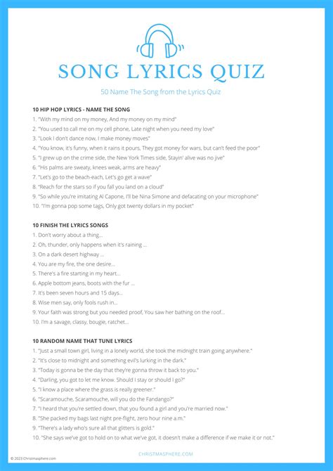 Lyrics Quizzes and Games .